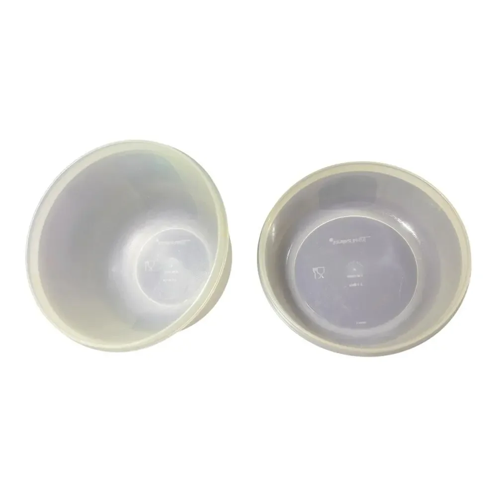 Set of 2 Vintage Tupperware Clear Bowls with Light Green Lids 3 1/2 c & 4 1/4 c